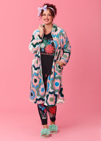 Plus Size Floral Fiesta Zip Dressing Gown