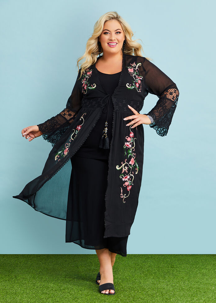 Floral Embroidery Event Kimono, , hi-res