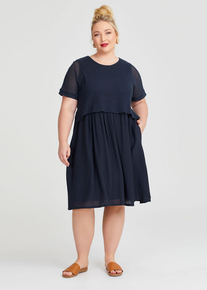 Natural Open Gauze Overlay Dress, , hi-res