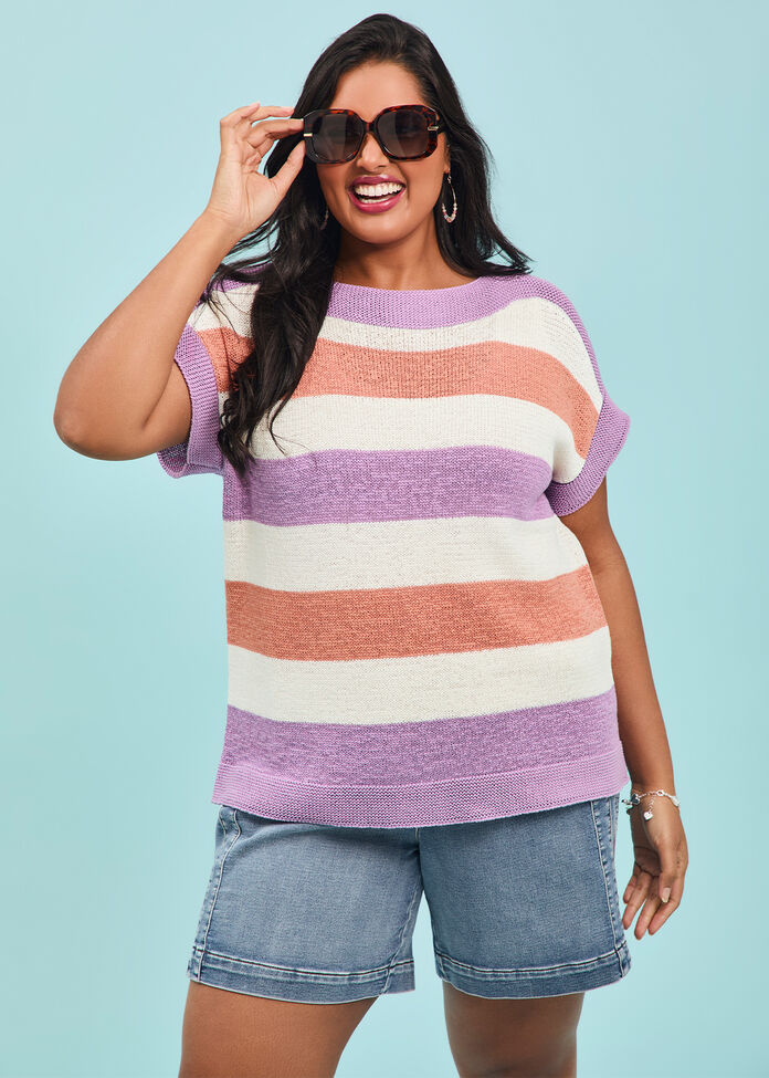 Cotton Blend Pastel Knit Top, , hi-res