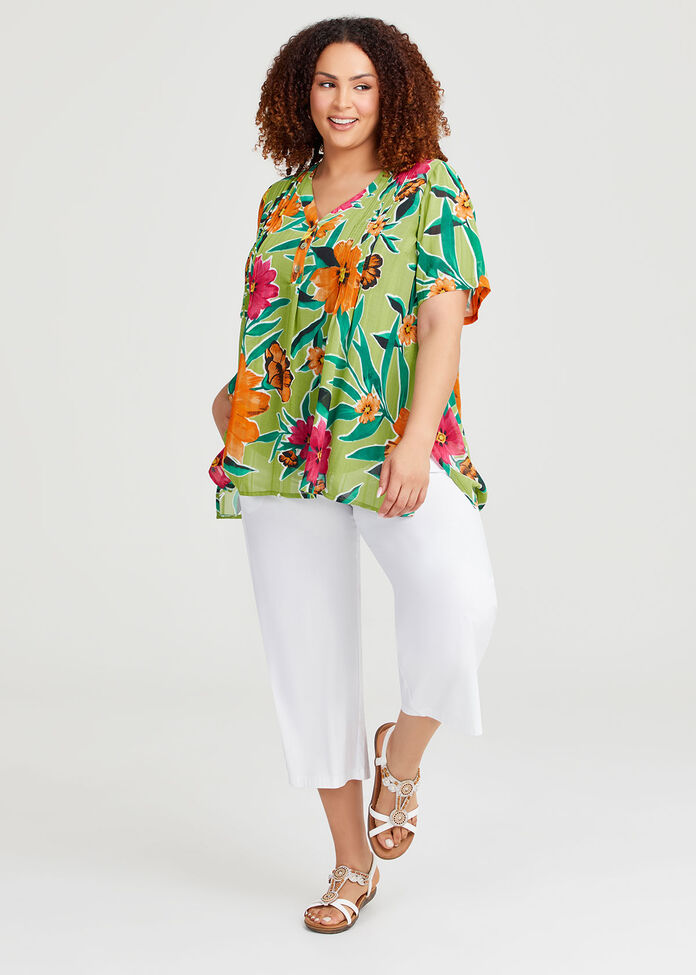 Joy Pintuck Floral Top, , hi-res