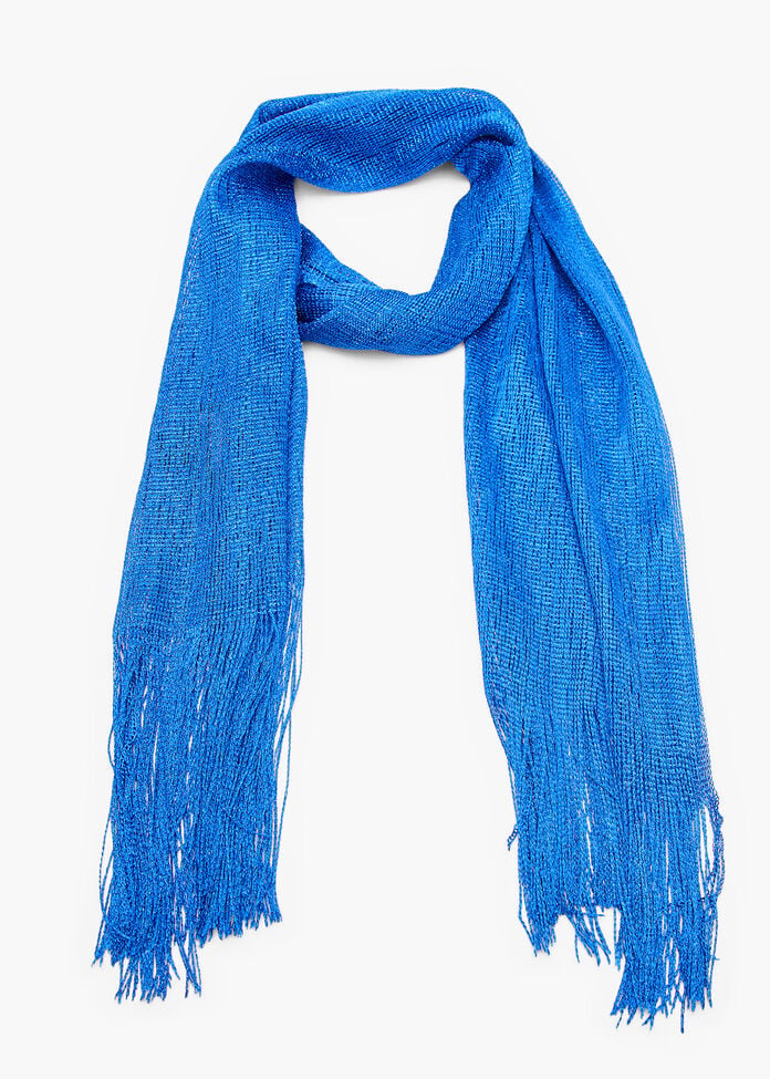 Shiny Metallic Scarf, BLUE, hi-res