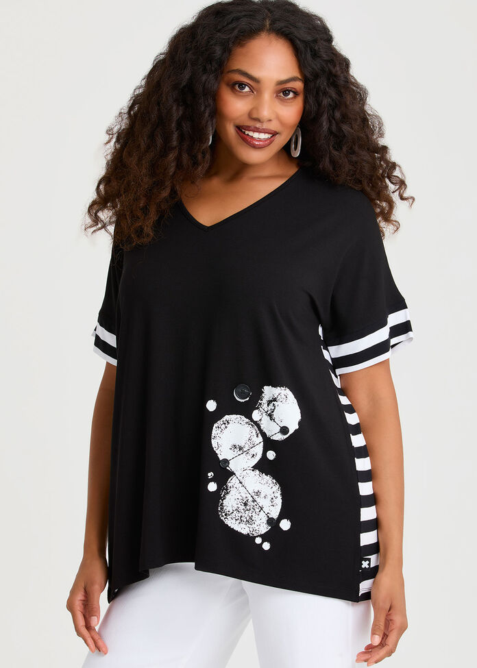 Natural Summer Stripe Top, BLACK/STRIPE, hi-res