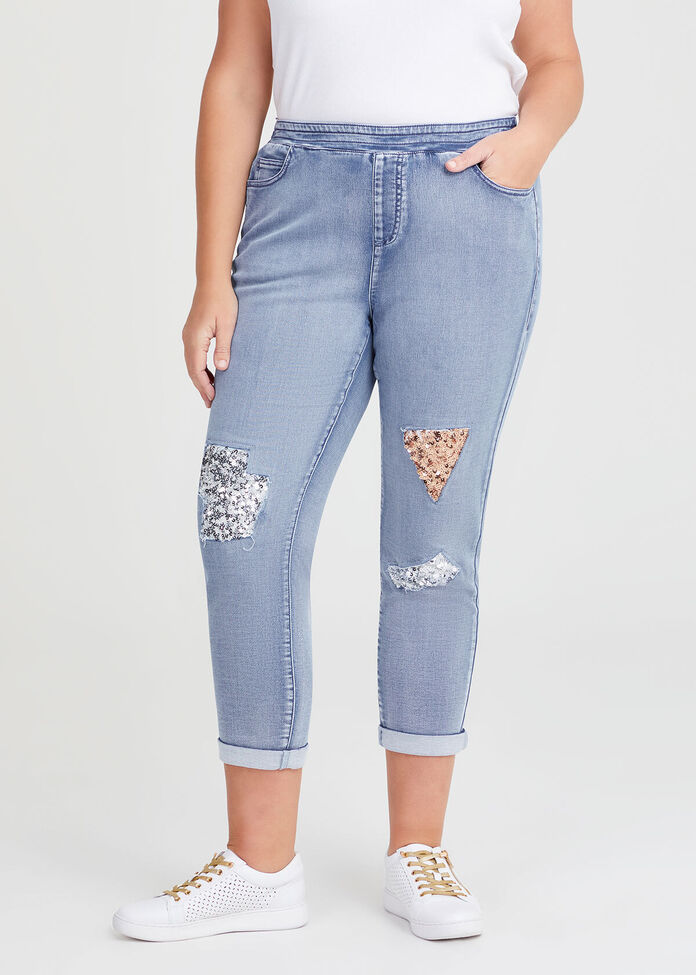 Shop Plus Size Sequin Embellished Denim Jogger, Blue Taking Shape NZ