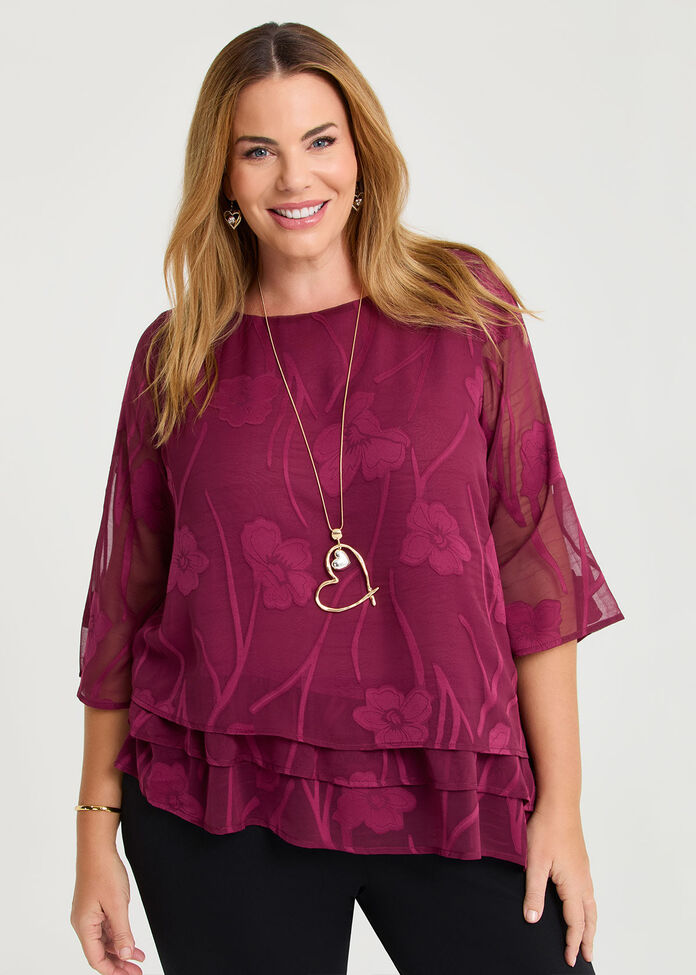 Floral Jacquard Chiffon Blouse, , hi-res