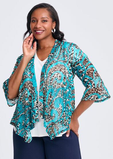 Plus Size Animal Ruffle Trim Cardigan