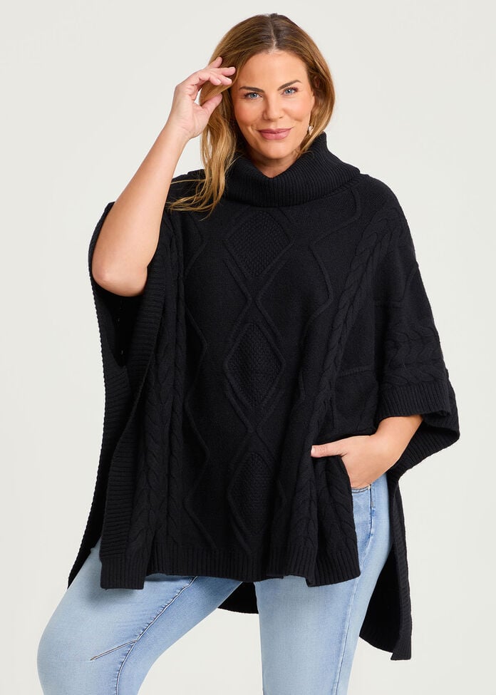 New Cable Relaxed Poncho, , hi-res