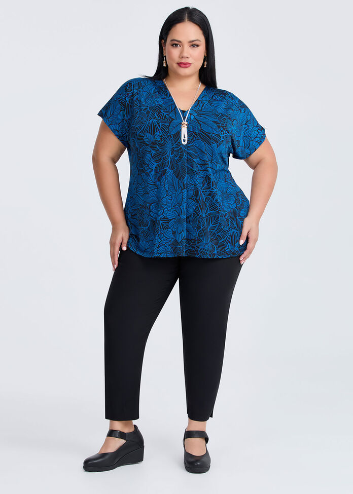 Hollie Print Top, BLACK/COBALT, hi-res
