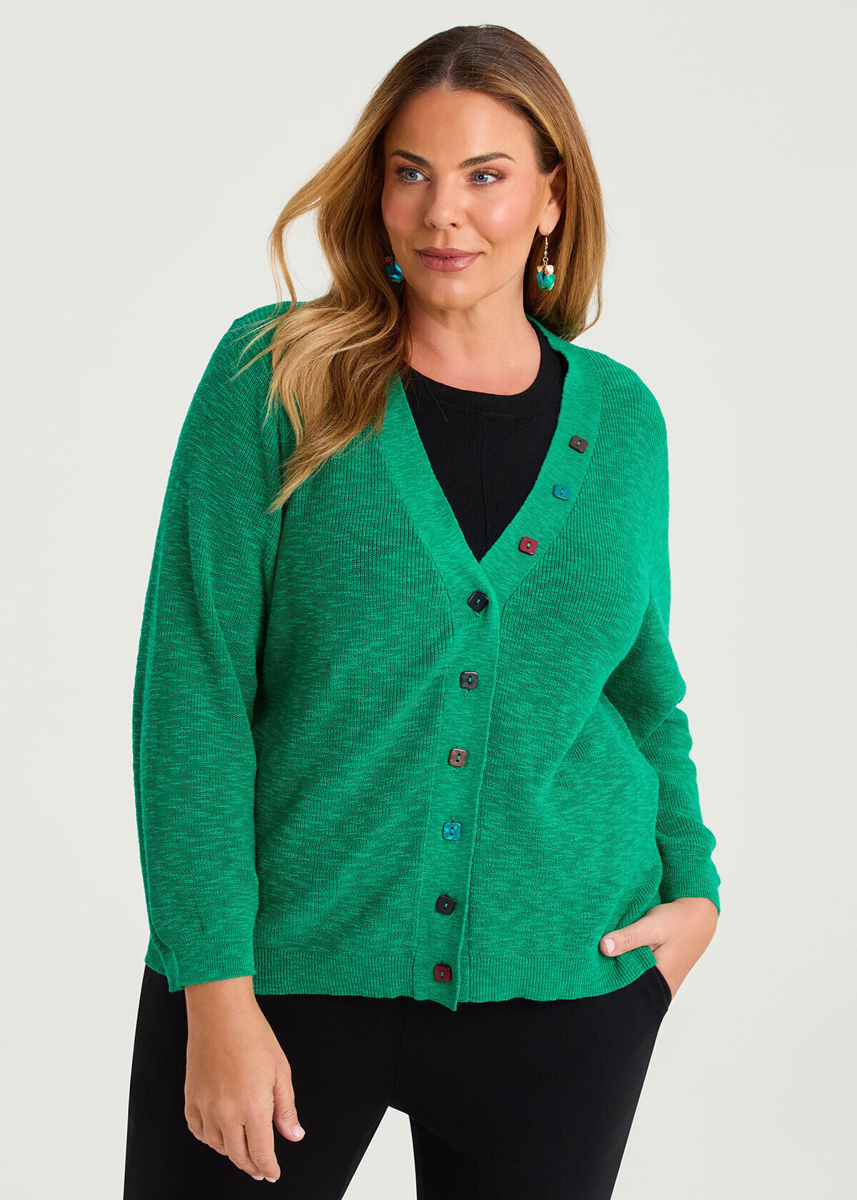 Shop Plus Size Haven V-neck Cotton Linen Cardigan, Green | Taking