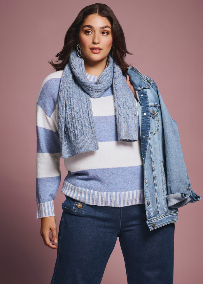Mottled Cable Knit Scarf, , hi-res