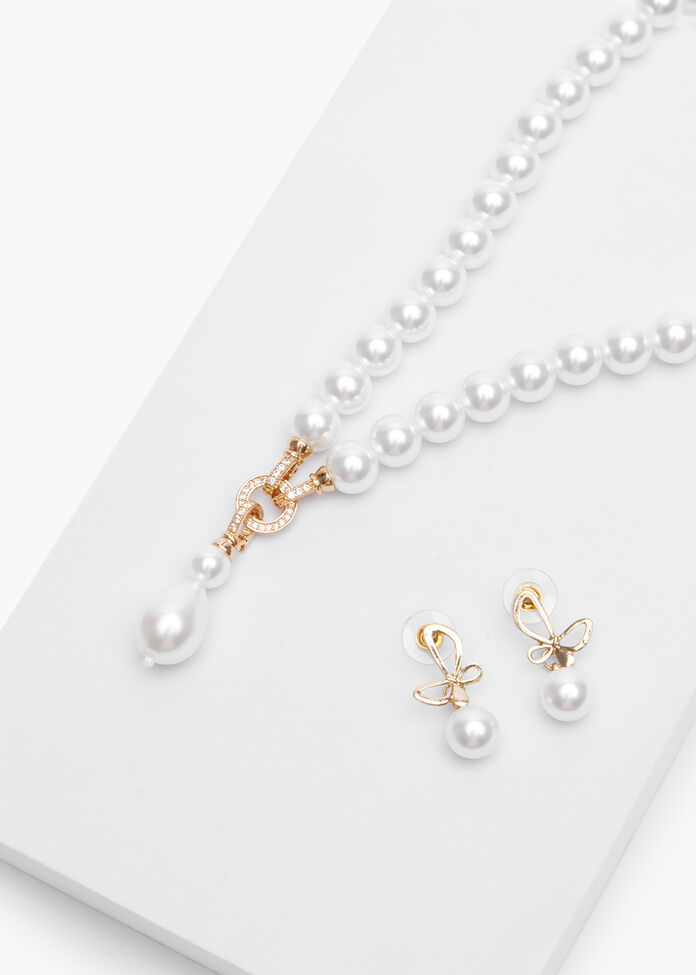 Pearl & Diamante Necklace, , hi-res