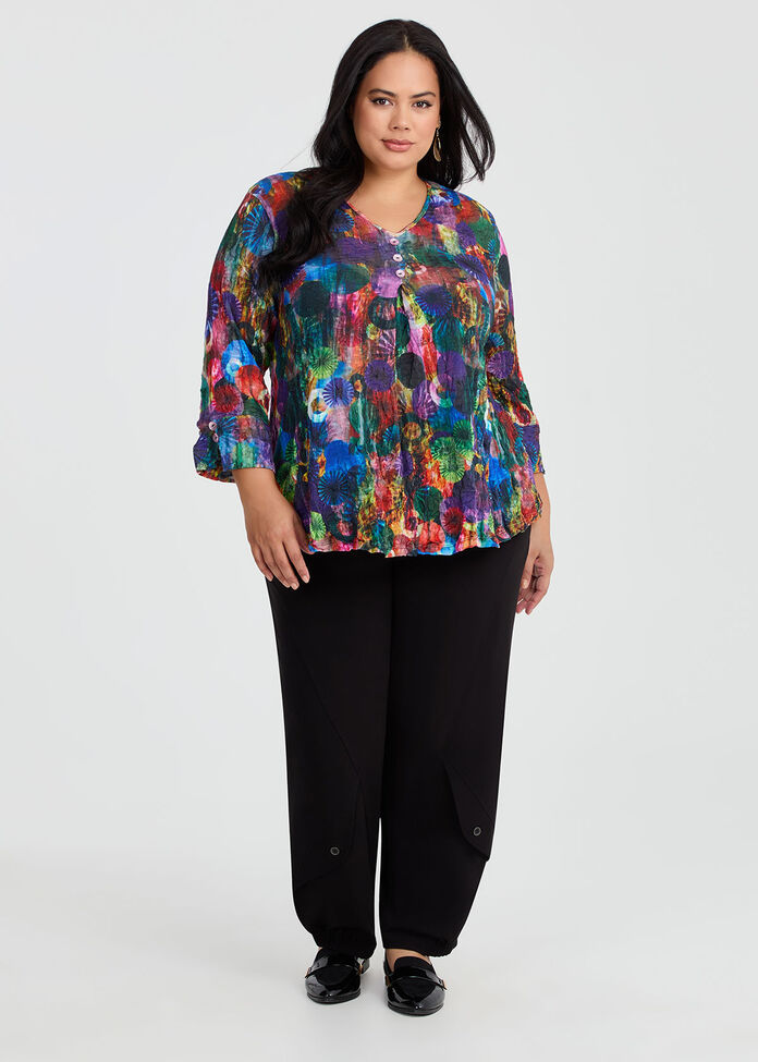 Piia Pleat Front Crush Top, PRINT, hi-res
