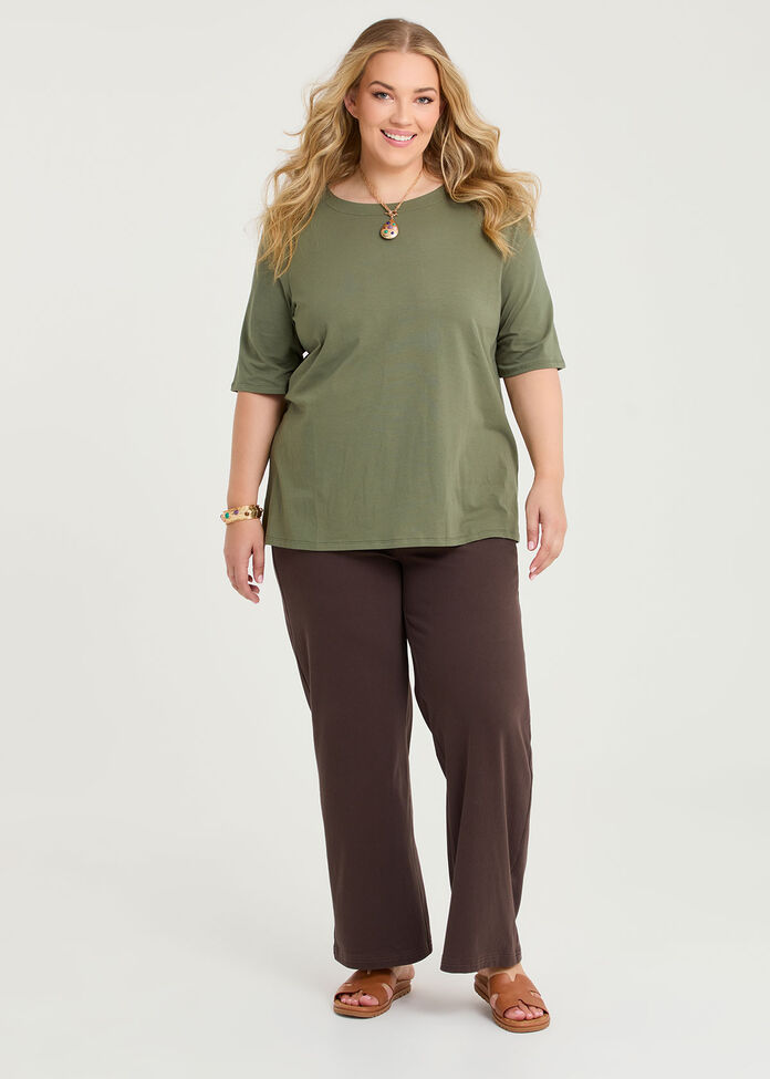 Organic Cotton Stud Shoulder Top, DUSTY KHAKI, hi-res
