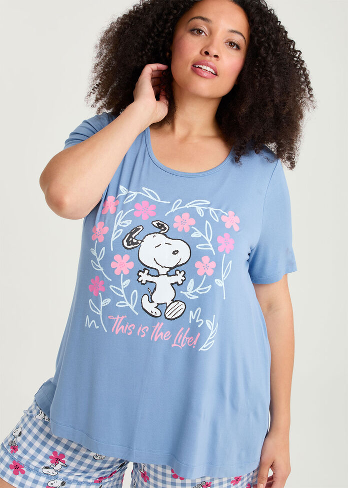 Shop Plus Size Snoopy Blossom Pyjama Top, Blue | Taking Shape AU