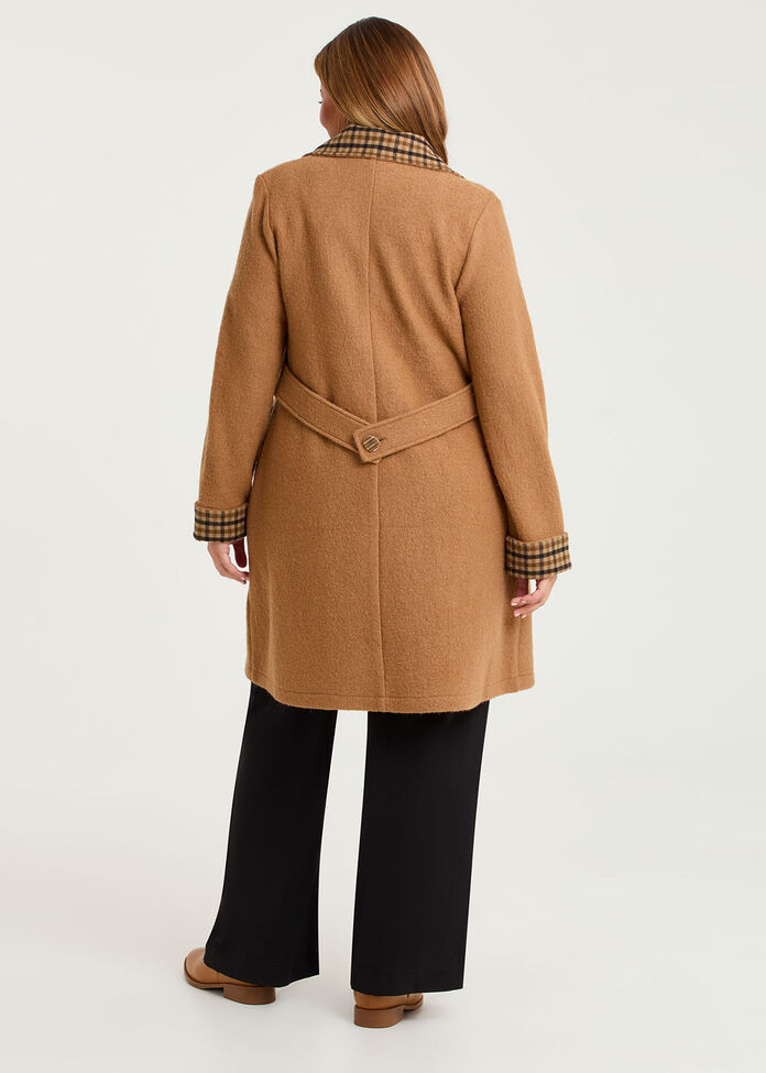 Madison Check Trim Boiled Wool Coat, , hi-res