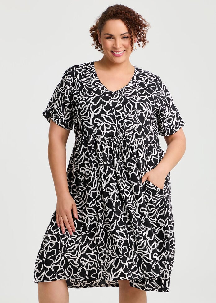 Natural Holiday Pocket Dress, BLACK/VANILLA FLORAL, hi-res
