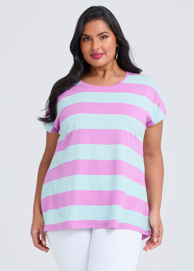 Plus Size Cotton Block Stripe T-shirt