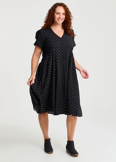 Plus Size Natural Button Through Polka Dot Dress