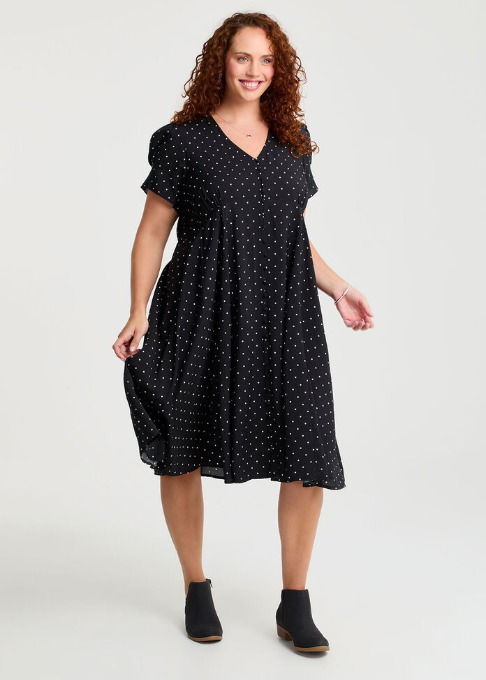 Natural Button Through Polka Dot Dress, , hi-res