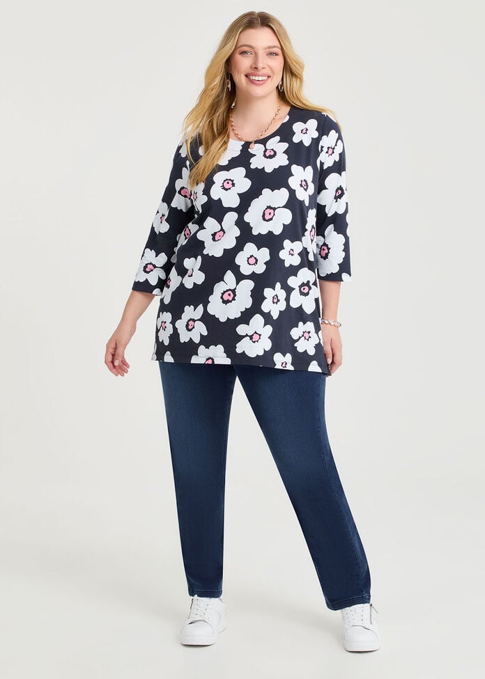 Cotton Fun Flower 3/4 Top, , hi-res