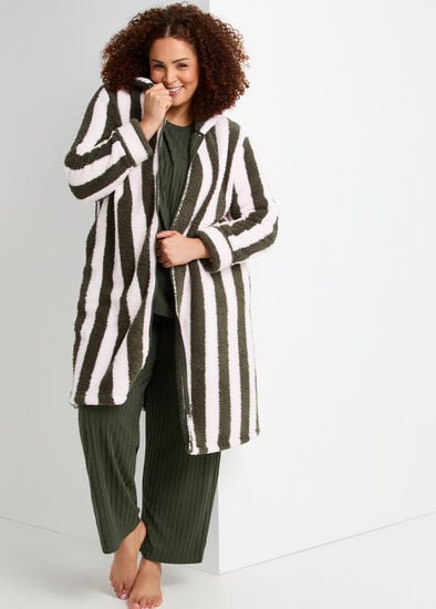 Plus Size Stripe Hooded Dressing Gown