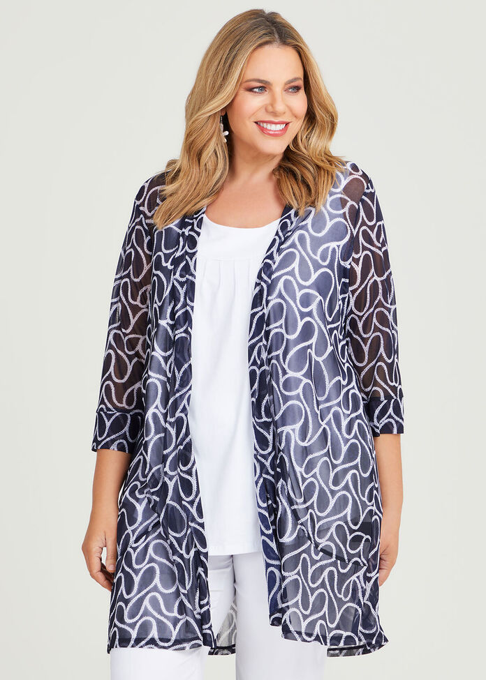 Shop Plus Size Swirl Mesh Long Cardigan in Blue | Taking Shape AU
