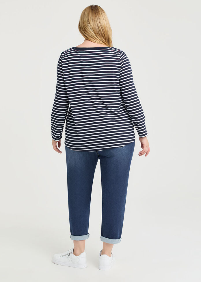 Cotton Stripe 3/4 Top, , hi-res