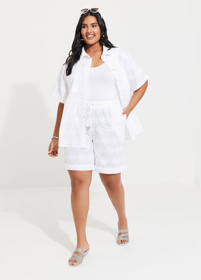 Plus Size Cotton Palm Embroidered Short