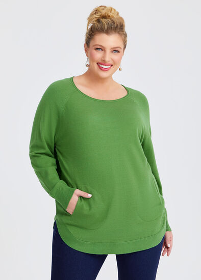 Plus Size Natural Curved Hem Pocket Jumper