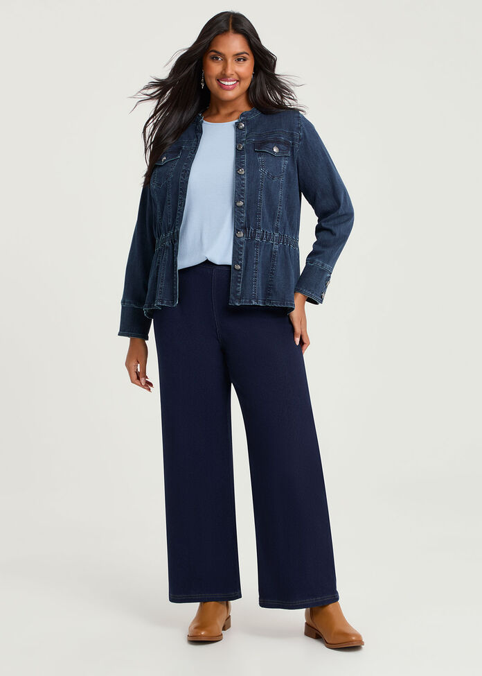 Cotton Peplum Denim Jacket, , hi-res