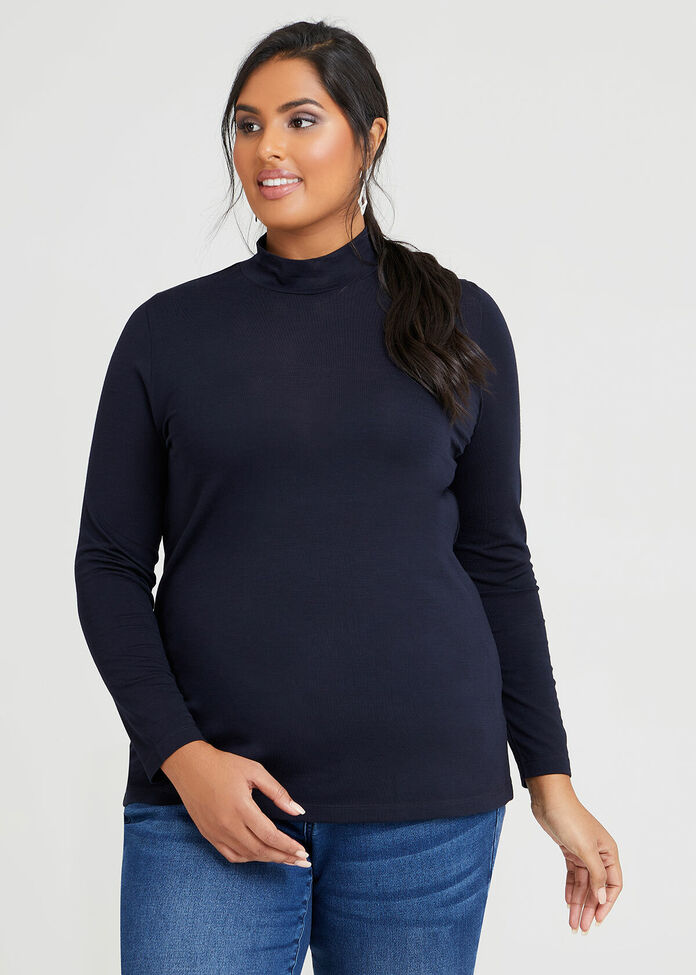 Wool Bamboo Mock Neck Top, , hi-res