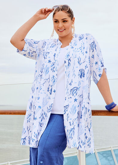 Plus Size Natural Coastal Pintuck Tunic