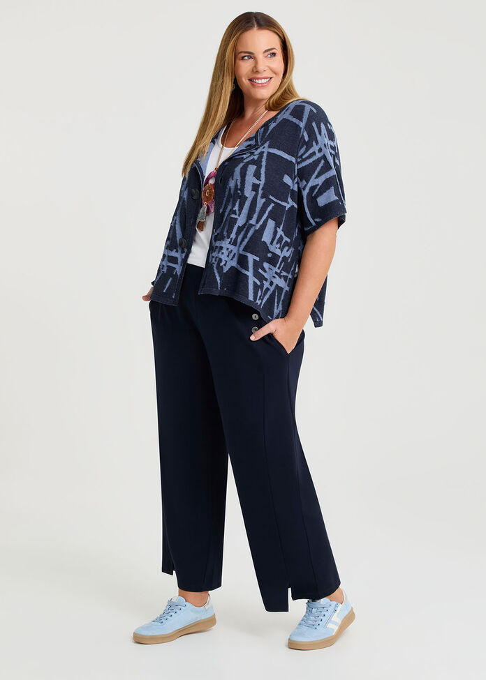 Abstract Jacquard Cotton Cardigan, DARK INDIGO, hi-res