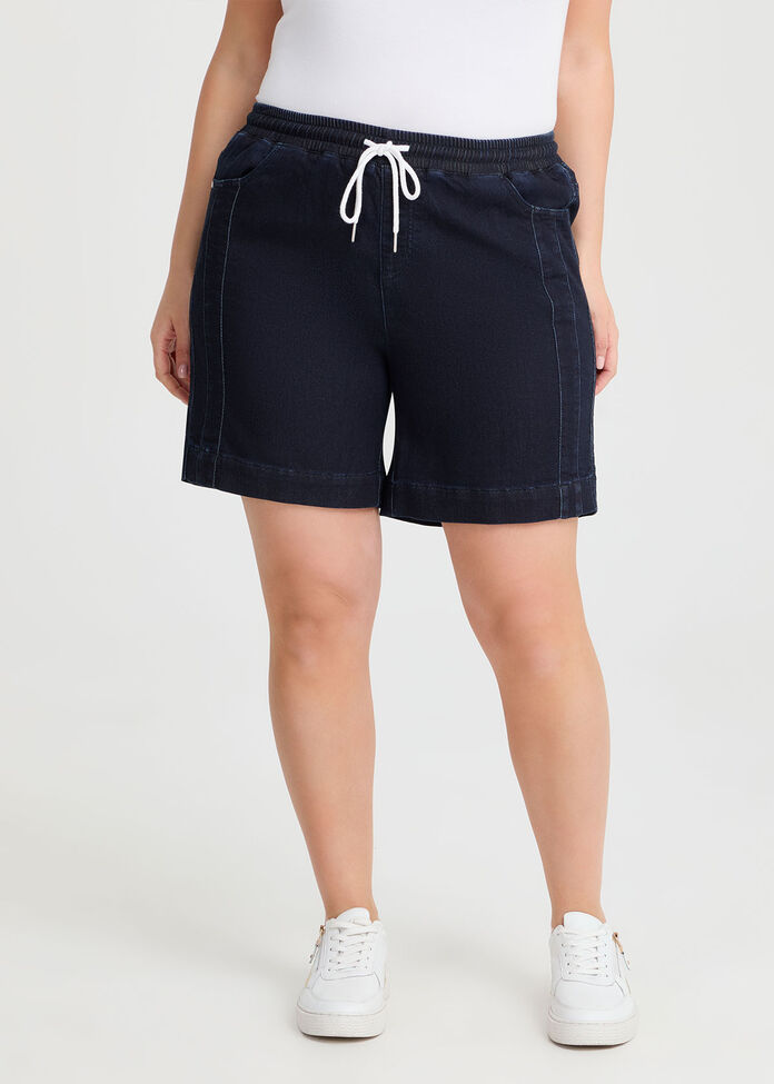 Cotton Seam Detail Denim Short, , hi-res