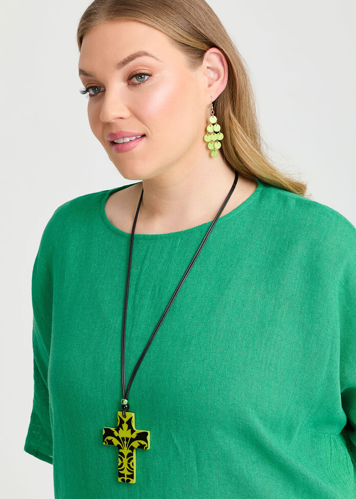 Etched Cross Necklace, , hi-res