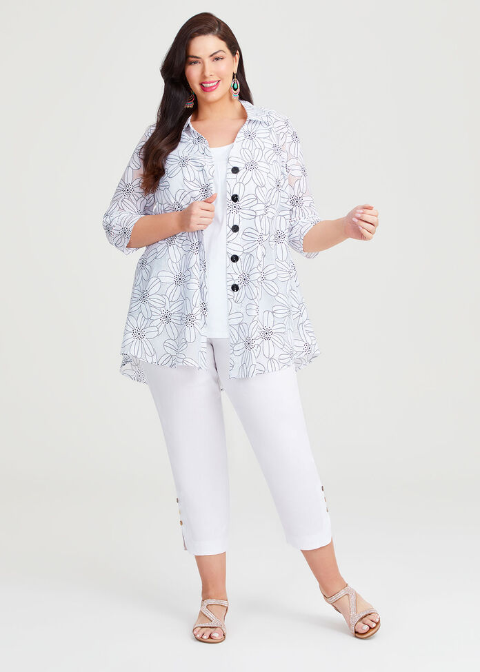 Daisy Burnout Natural Shirt, WHITE/BLACK PRINT, hi-res