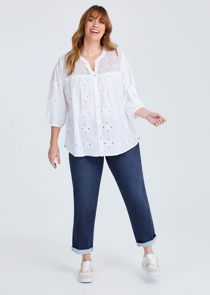 Cotton Mix Broderie Top, , hi-res