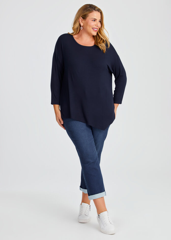 Shop Plus Size Natural Asymmetrical Rib Top, Navy | Taking Shape AU