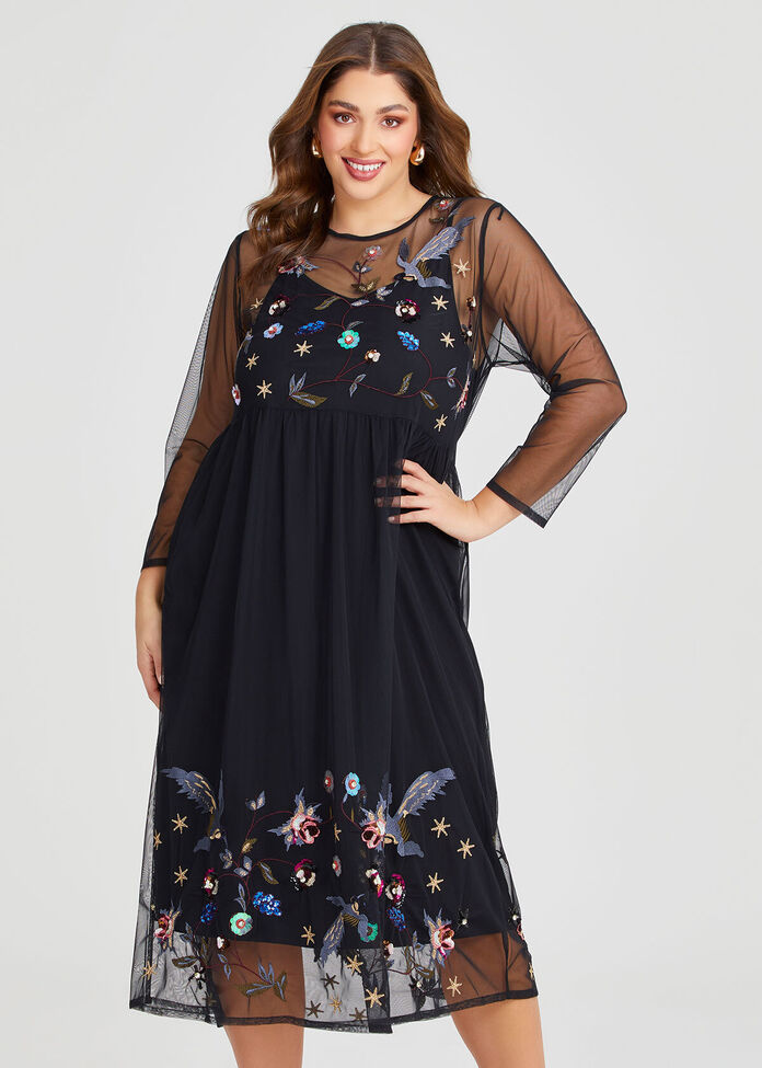 Embroidered Mesh Dazzle Dress, , hi-res