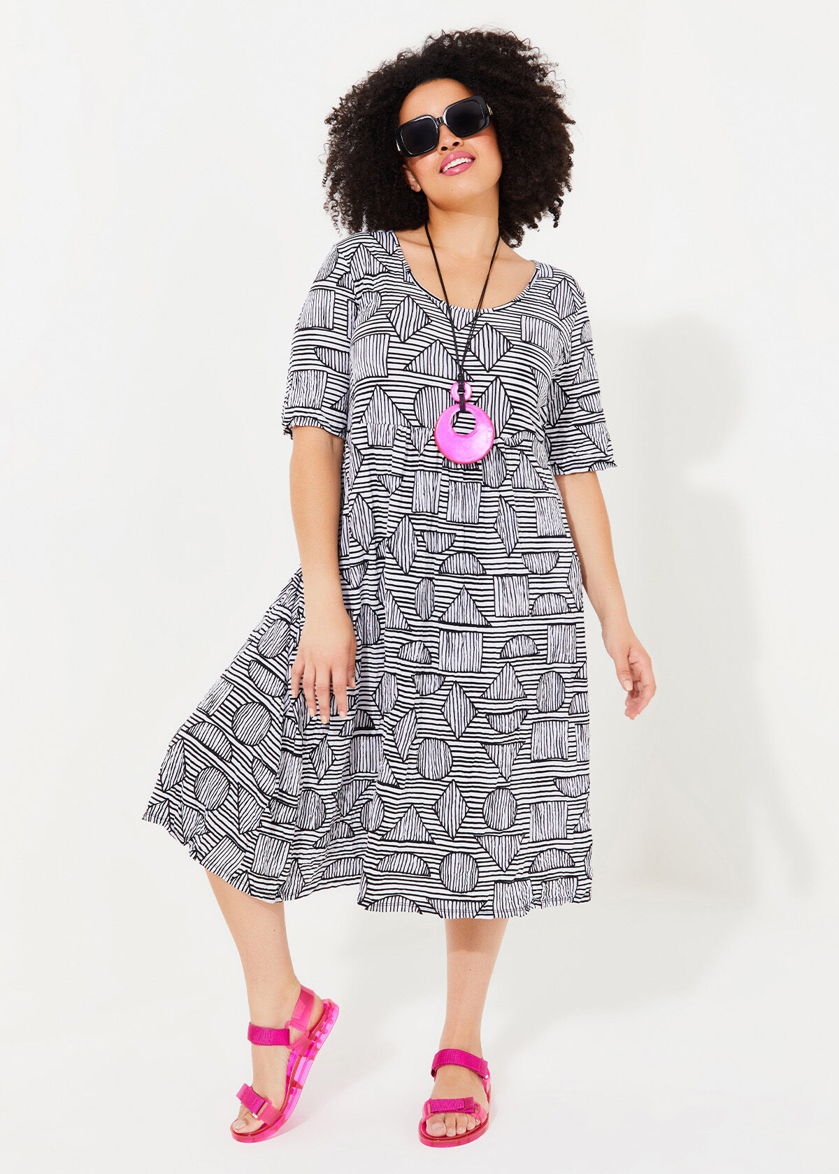 Shop Plus Size Mixed Geo Dress in Black Sizes 12 30 Taking