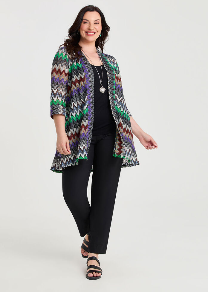 Chevron Lace Spliced Cardigan, MULTI, hi-res