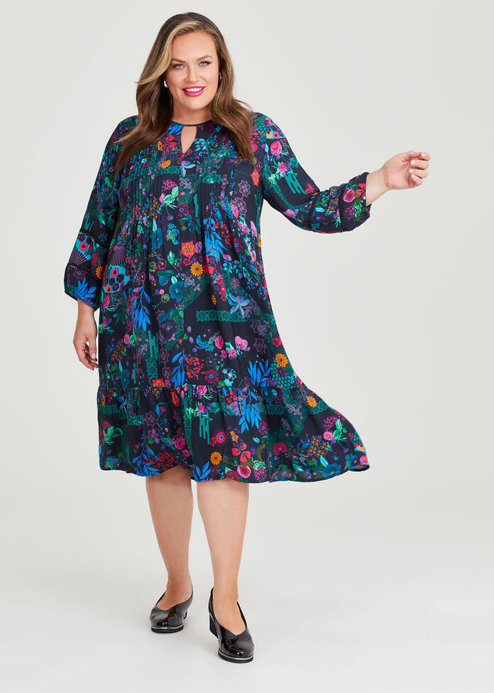 Shop Plus Size Breezy Blues Tuck Natural Dress in Multi