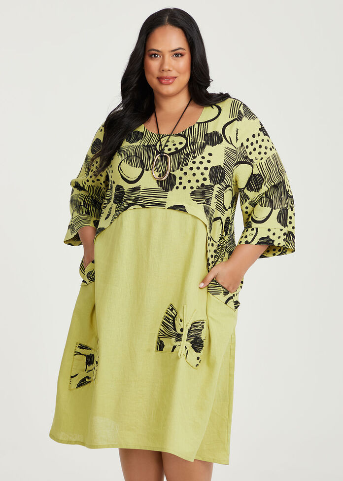 Applique Linen Bamboo Dress, , hi-res