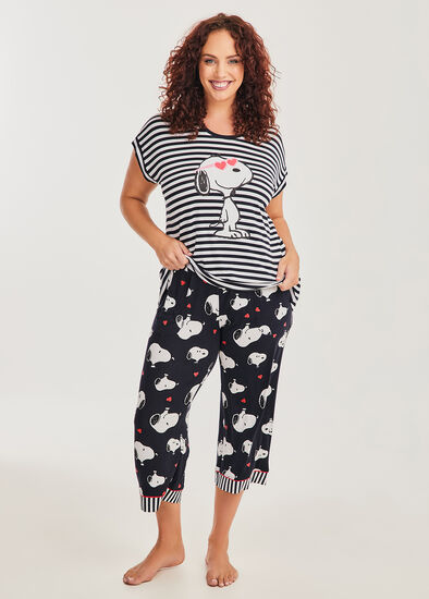 Plus Size Snoopy Stripe Mix Pyjama Pant
