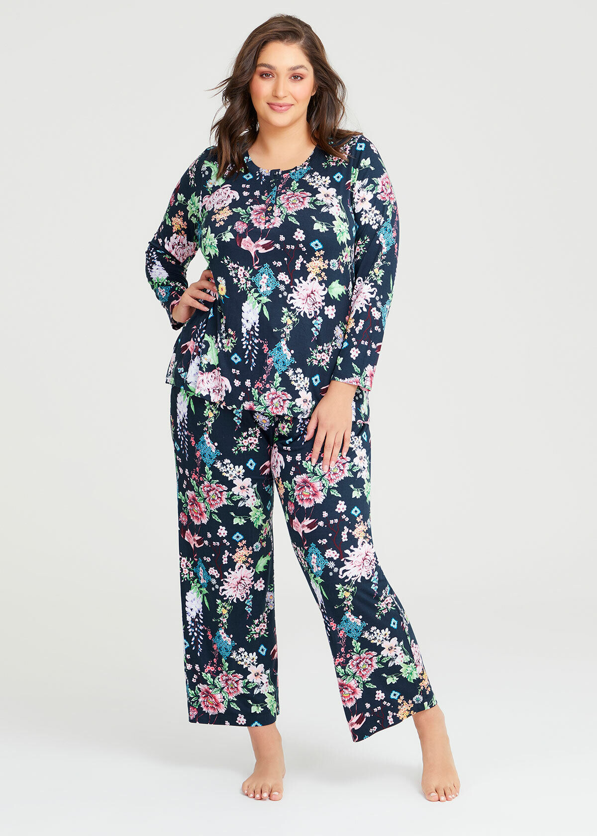 Shop Plus Size Bamboo Crane Print Pyjama Pant in Multi Taking Shape AU