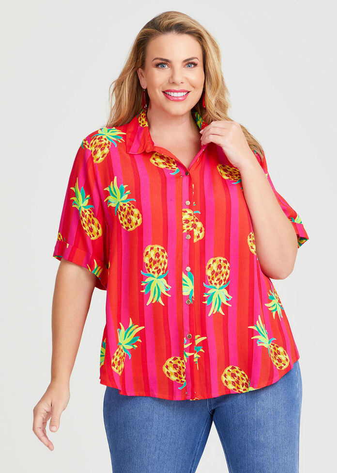 Natural Pineapple Stripe Shirt, , hi-res