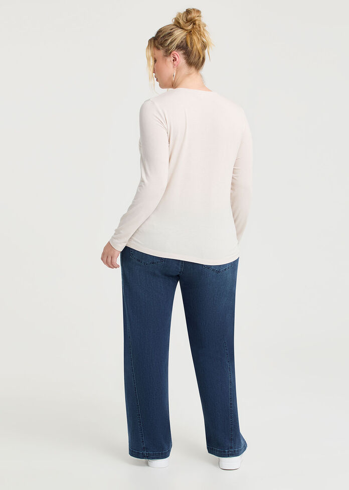 Australian Wool Blend Crew Neck Top, OATMEAL MARLE, hi-res