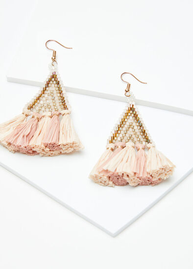 Blush Raffia Beaded Earrings