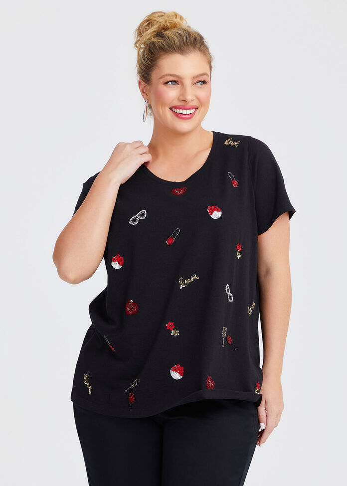 Cotton Embellished Love T-shirt, , hi-res