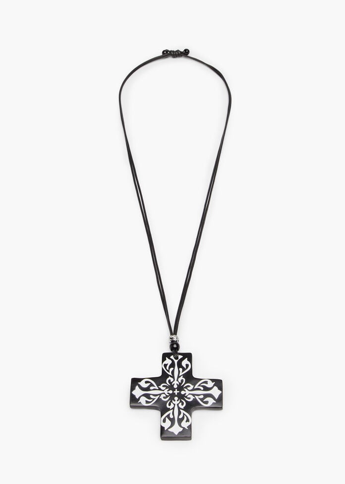 New Etched Cross Necklace, , hi-res